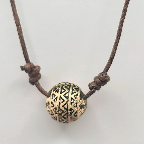 Taramanda Necklace & Earring Set, Brown Rope with a Decorative Ball, Boho, NWOT - Picture 2 of 6